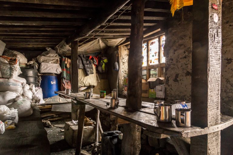Inside a shelter along the Annapurna Circuit and Sanctuary trek.