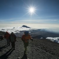 Hikers making their way up Mt. Kilimanjaro