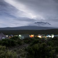 Tents below Mt. Kilimanjaro.