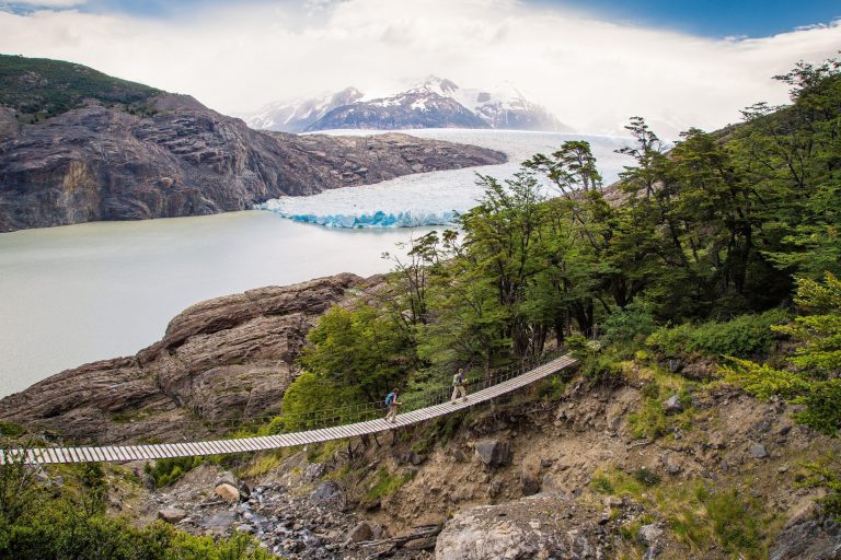 Glacier and hanging bridge