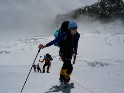 Edurne Pasaban climbing in snow