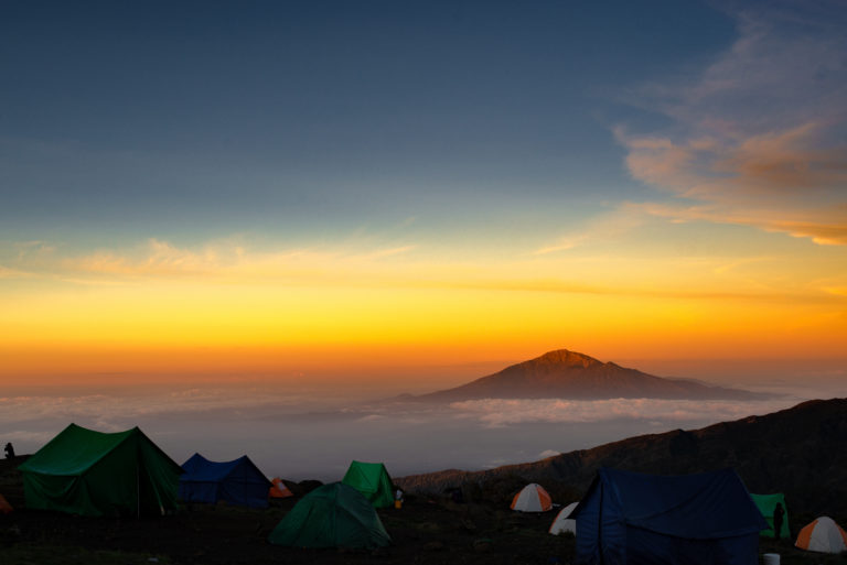 Early morning summit view above the clouds on Kilimanjaro
