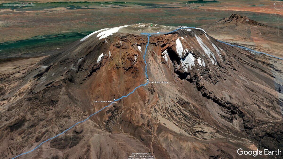 View of glaciers near the summit on Kilimanjaro’s Western Breach
