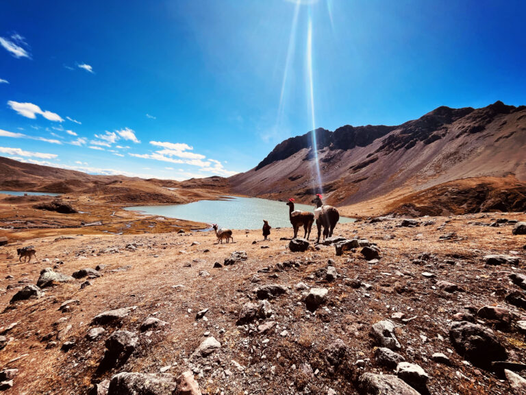 Trekking group in remote Peruvian mountains