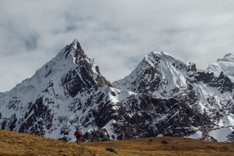 High-altitude Andean valley with snow-capped peaks in Peru